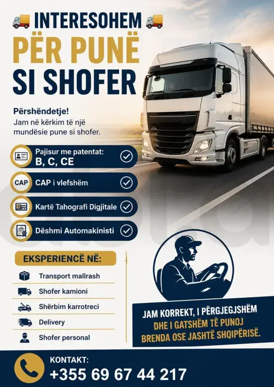 🚛 INTERESOHEM PËR PUNË SI SHOFER 🚛