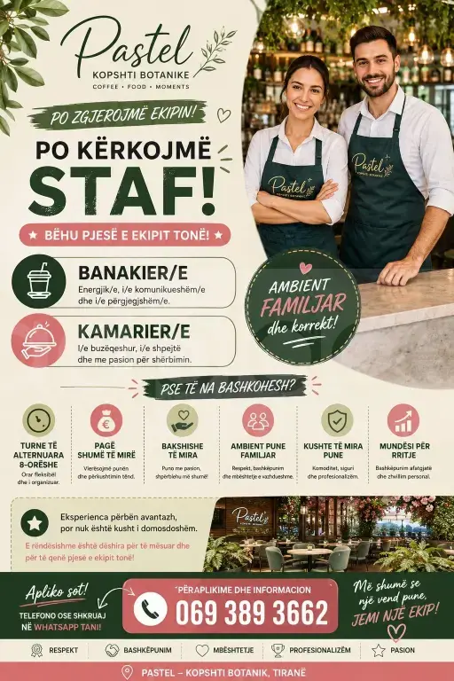 Kërkohet Kamarier/e dhe Banakier/e – Tiranë