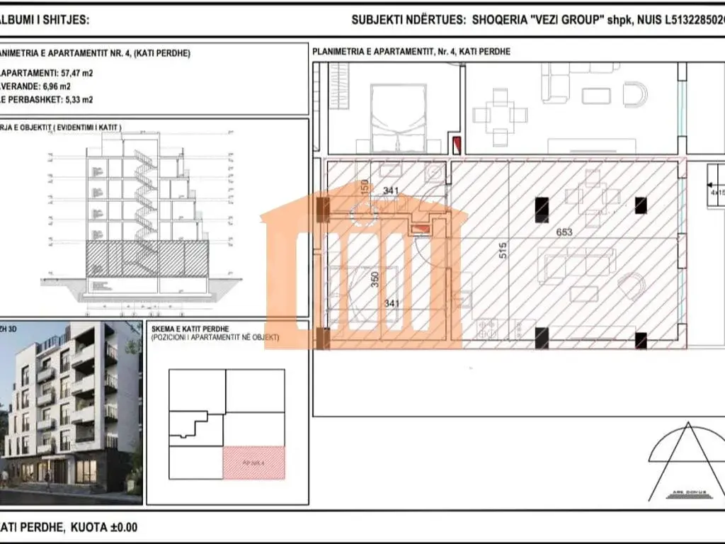 Apartament 1+1 dhoma 57 m² 1 kati