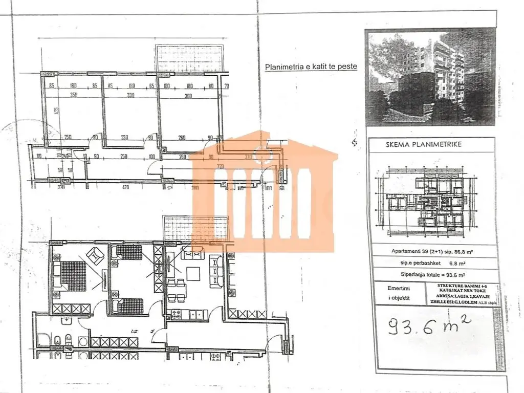 Apartament 1+2 dhoma 87 m² 5 kati