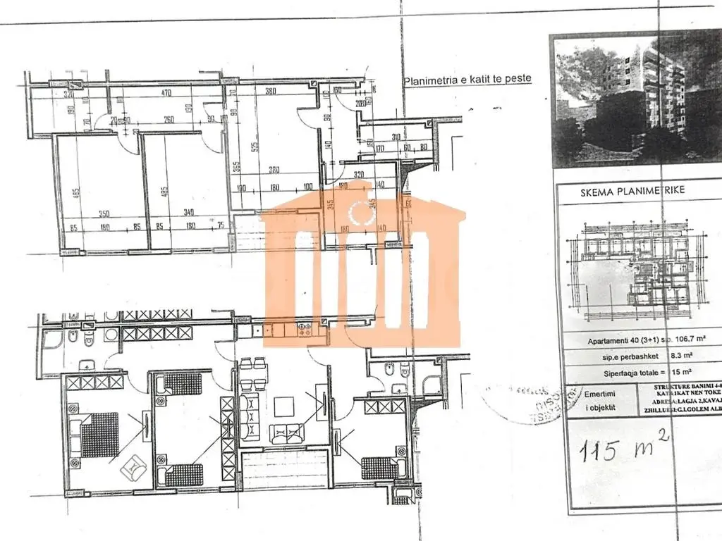 Apartament 1+3 dhoma 107 m² 5 kati