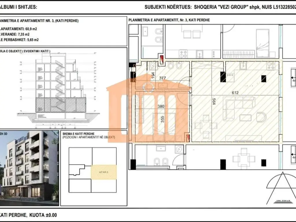 Apartament 1+1 dhoma 61 m² 1 kati