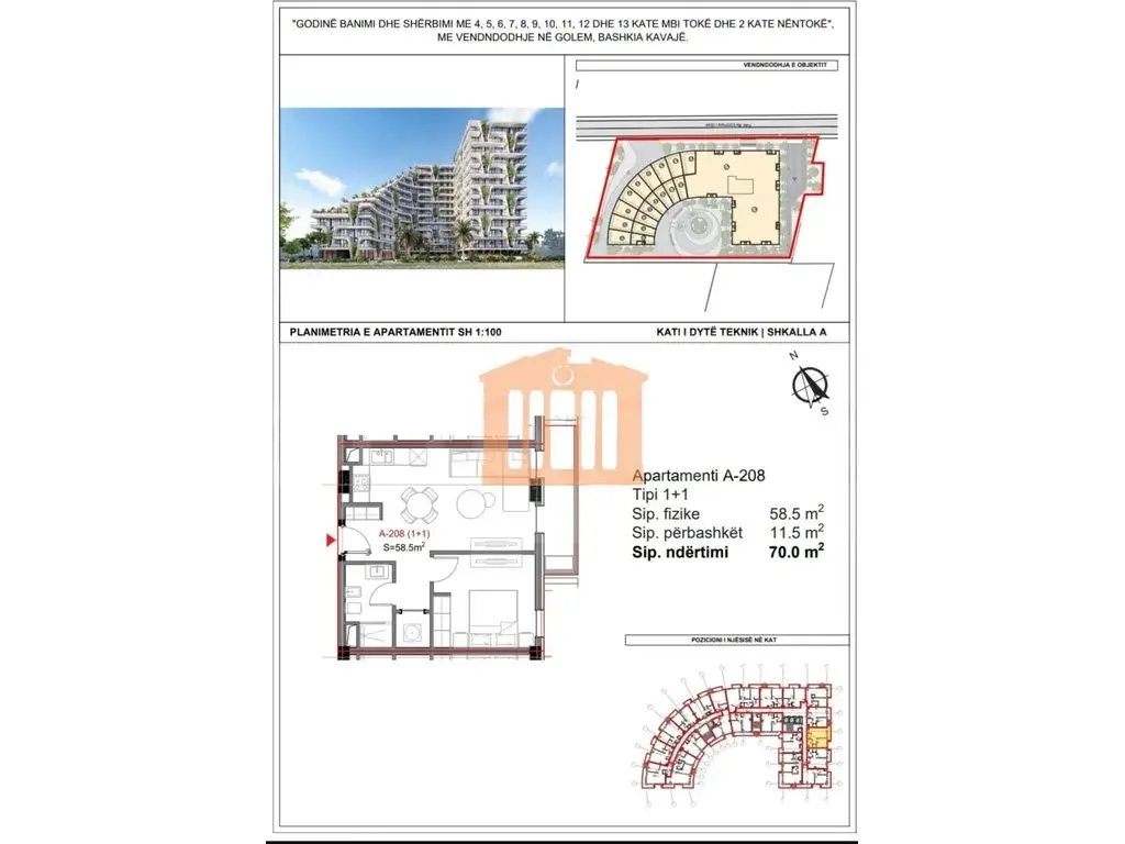 Apartament 1+1 dhoma 70 m²