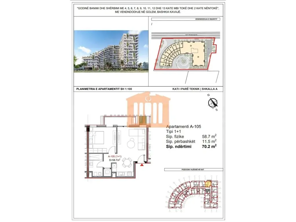 Apartament 1+1 dhoma 70 m²
