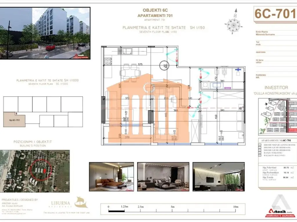 Apartament 1+2 dhoma 81 m² 7 kati
