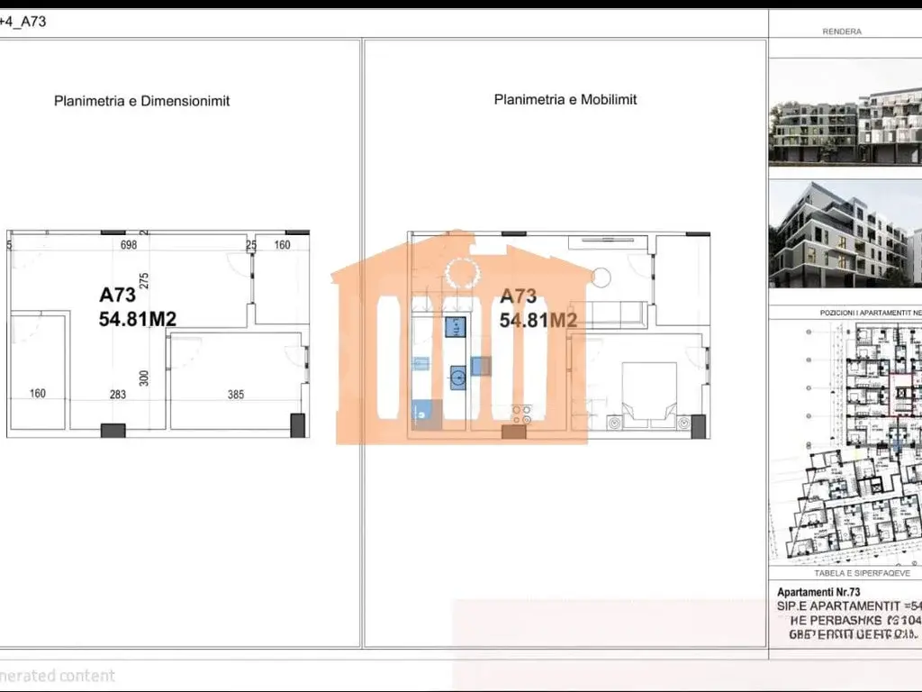 Apartament 1+1 dhoma 55 m² 4 kati