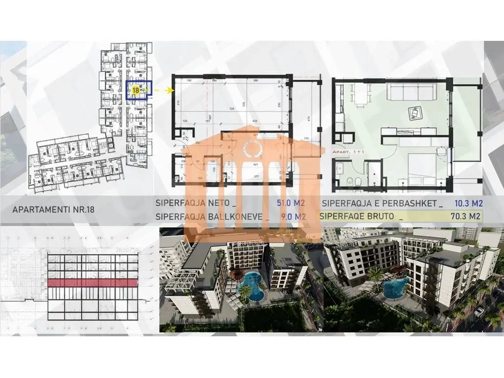 Apartament 1+1 dhoma 60 m² 2 kati