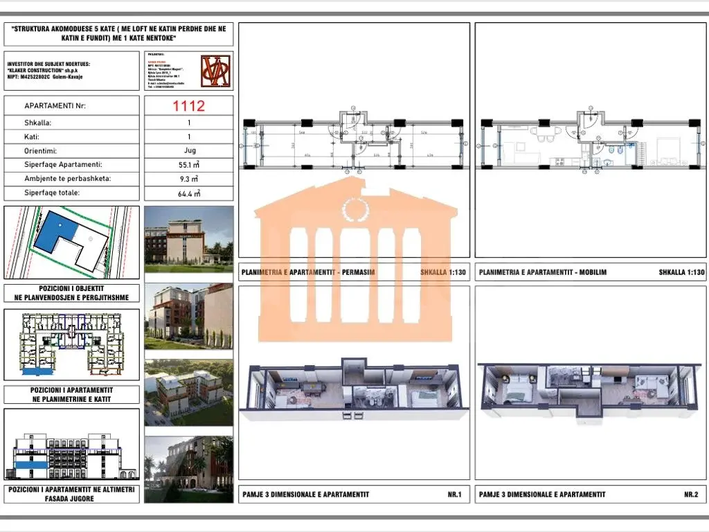 Apartament 1+1 dhoma 64 m² 1 kati