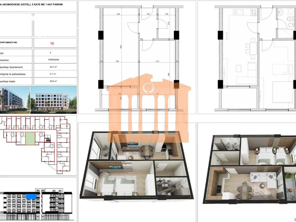 Apartament 1+1 dhoma 61 m² 3 kati