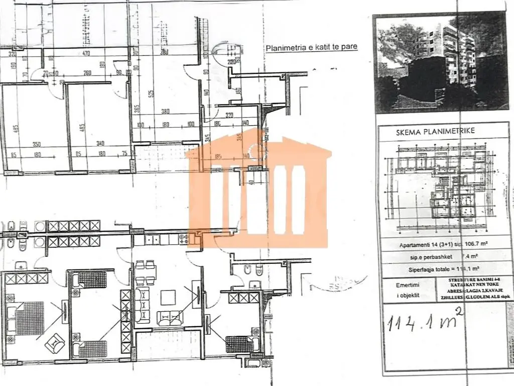 Apartament 1+3 dhoma 107 m² 1 kati
