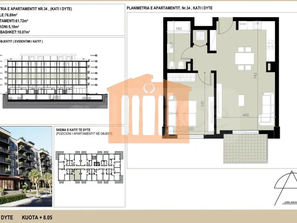 Apartament 1+1 dhoma 76 m² 6 kati