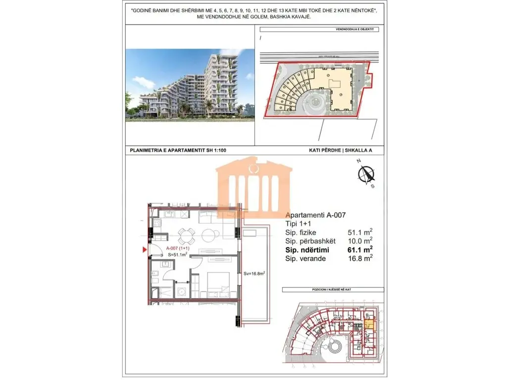 Apartament 1+1 dhoma 92 m²