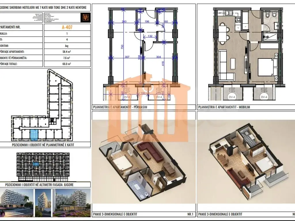 Apartament 1+1 dhoma 66 m²