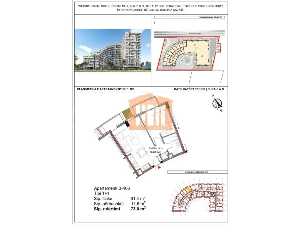 Apartament 1+1 dhoma 73 m²