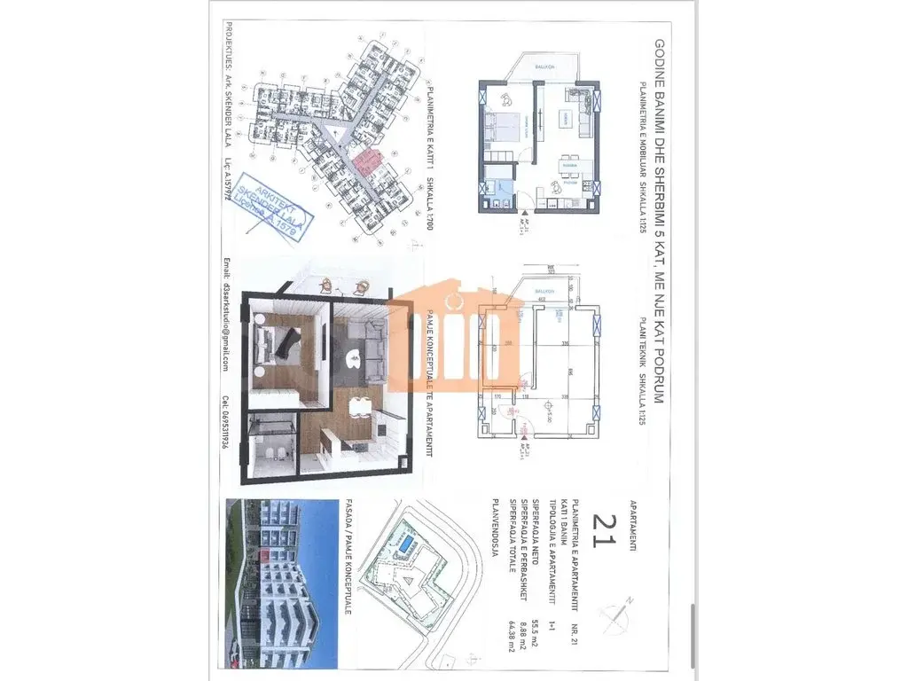 Apartament 1+1 dhoma 56 m² 1 kati