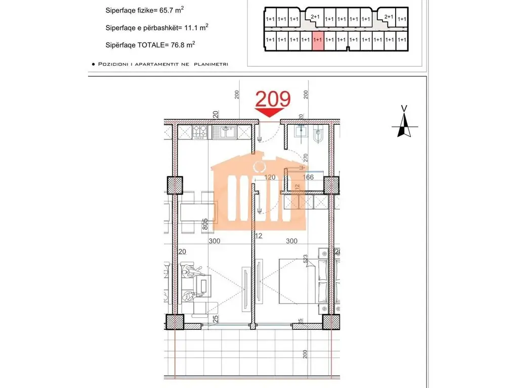 Apartament 1+1 dhoma 66 m² 10 kati