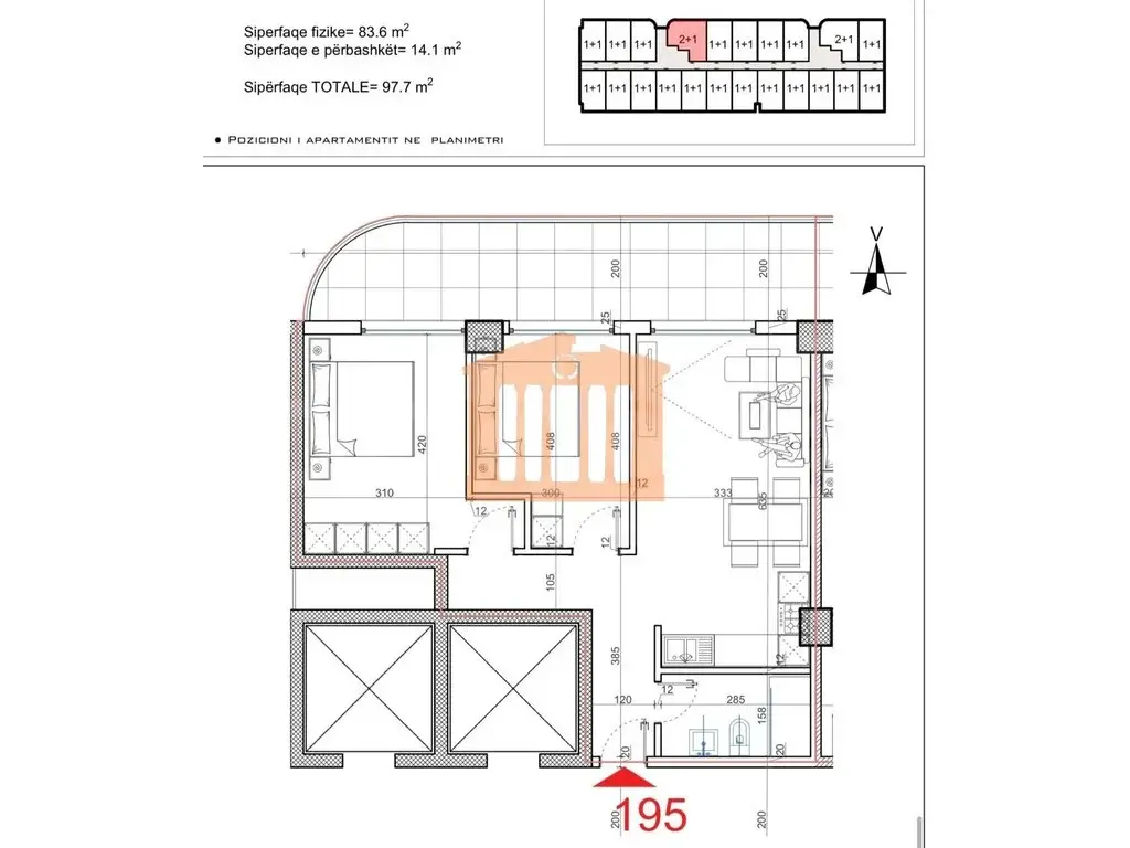 Apartament 1+2 dhoma 84 m² 10 kati