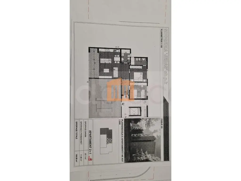 Apartament 1+2 dhoma 97 m² 1 kati