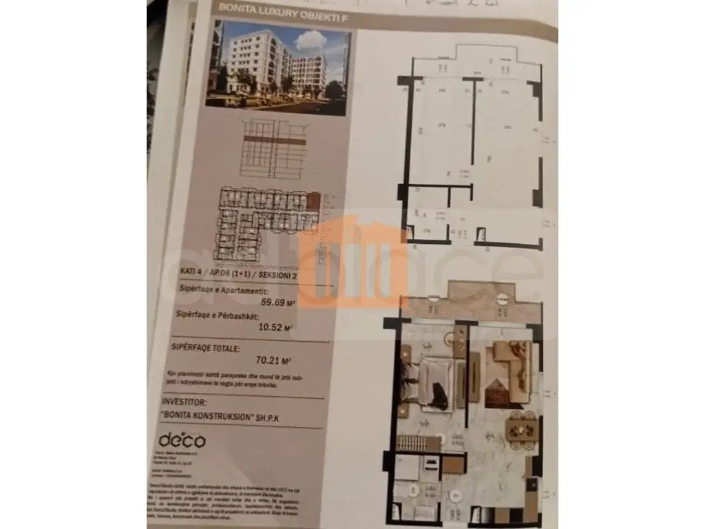 Apartament 1+1 dhoma 60 m² 4 kati