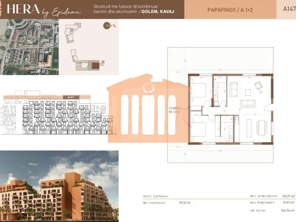 Apartament 1+2 dhoma 113 m² 7 kati