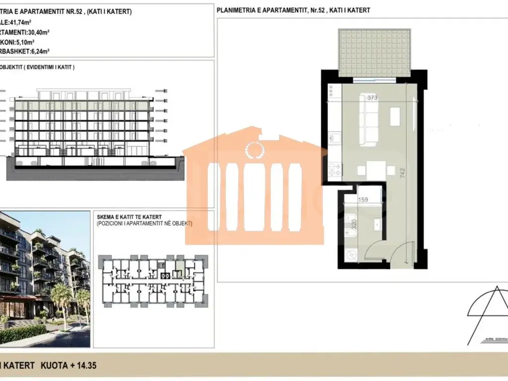 Apartament 1+1 dhoma 30 m² 4 kati