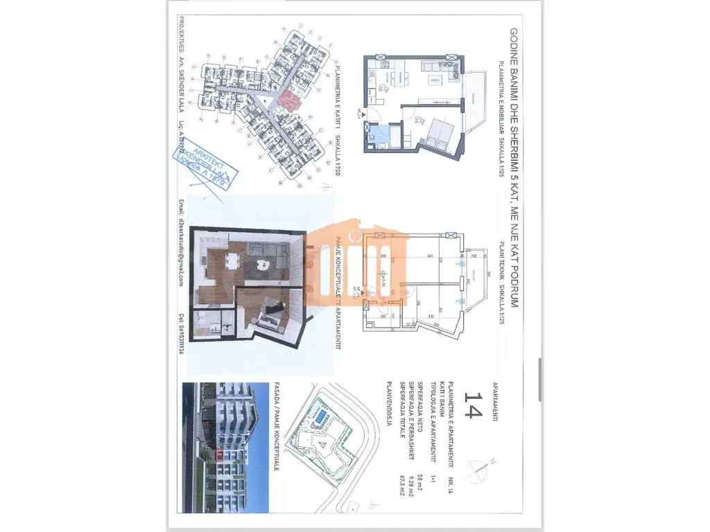 Apartament 1+1 dhoma 58 m² 1 kati