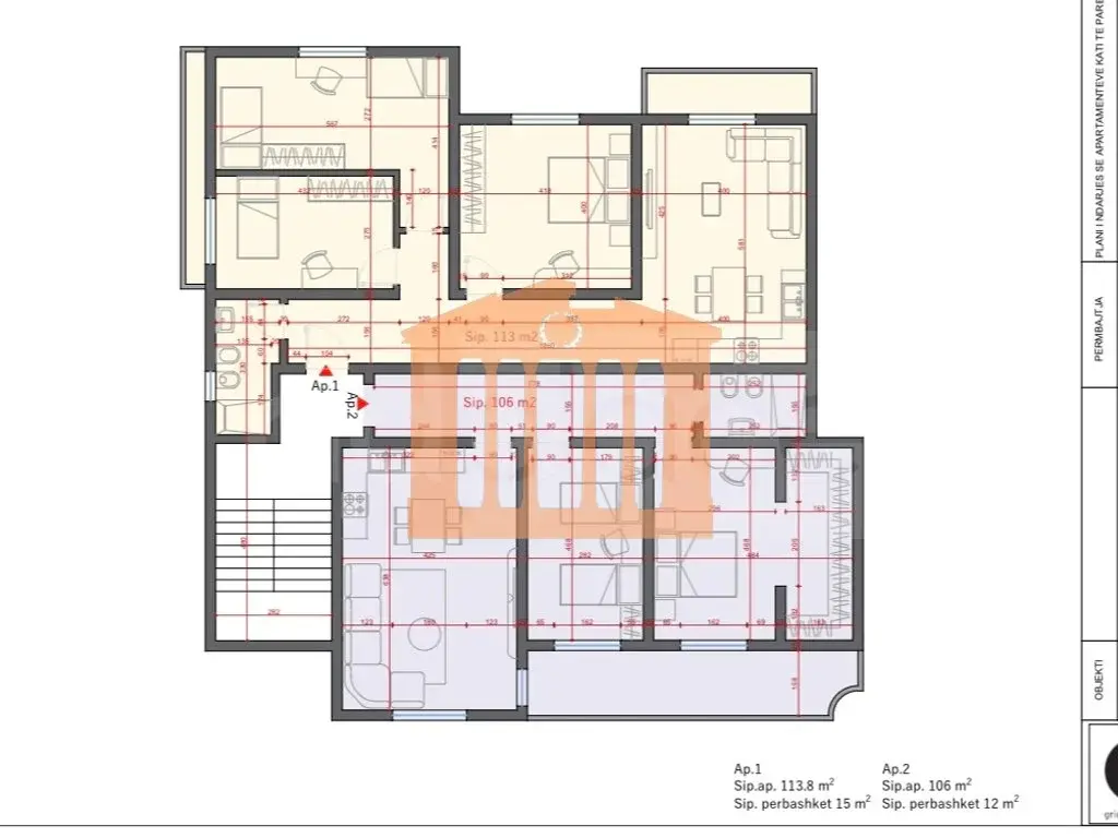 Apartament 1+2 dhoma 106 m² 2 kati