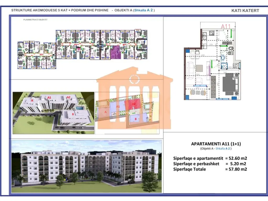 Apartament 1+1 dhoma 53 m²