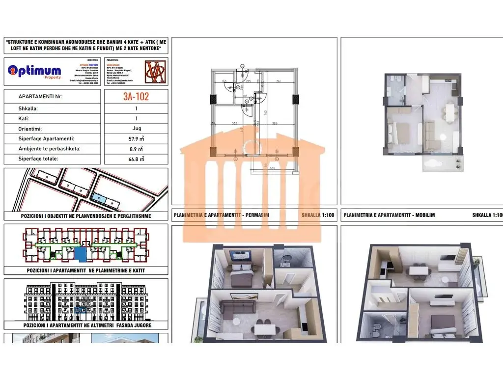 Apartament 1+1 dhoma 58 m² 1 kati
