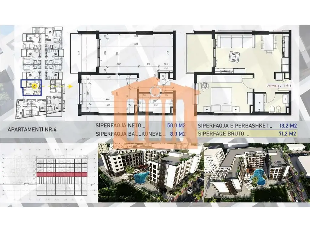 Apartament 1+1 dhoma 58 m² 2 kati