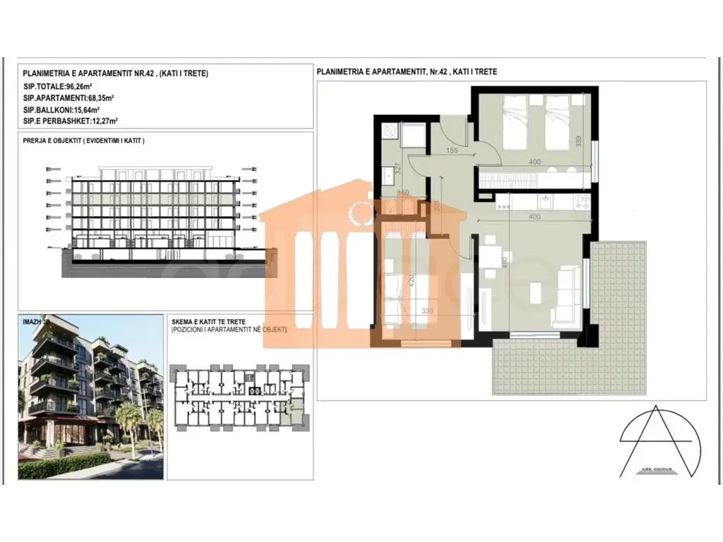 Apartament 1+1 dhoma 76 m² 6 kati