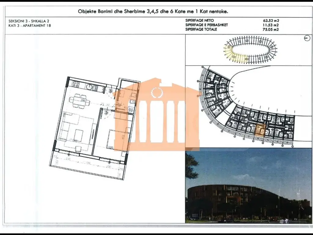 Apartament 1+1 dhoma 64 m² 3 kati