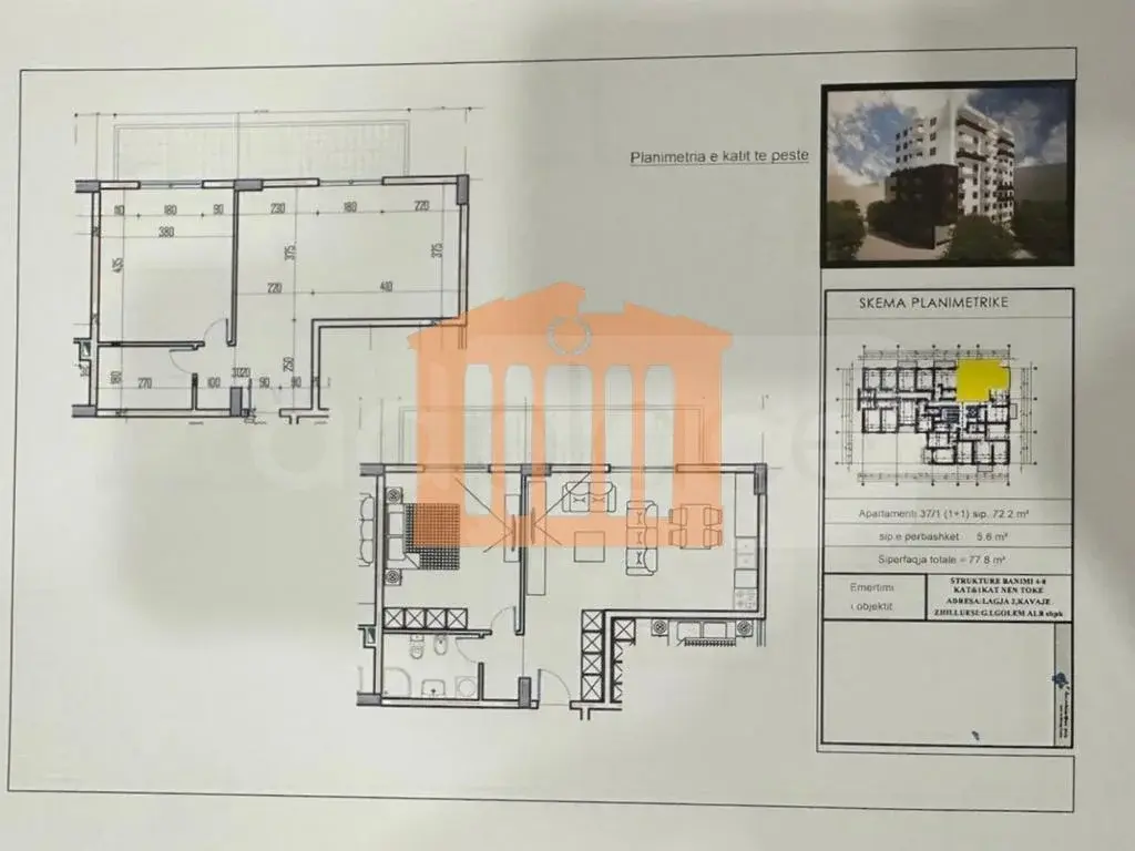 Apartament 1+1 dhoma 72 m² 5 kati