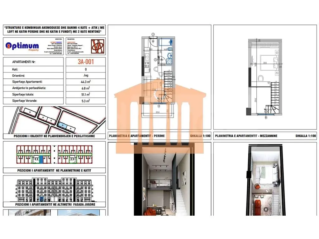 Apartament 1+1 dhoma 44 m²