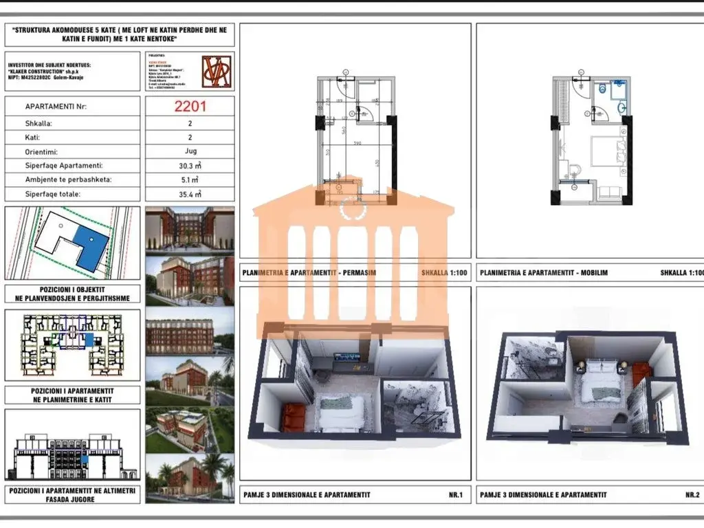 Apartament 1+1 dhoma 30 m² 2 kati