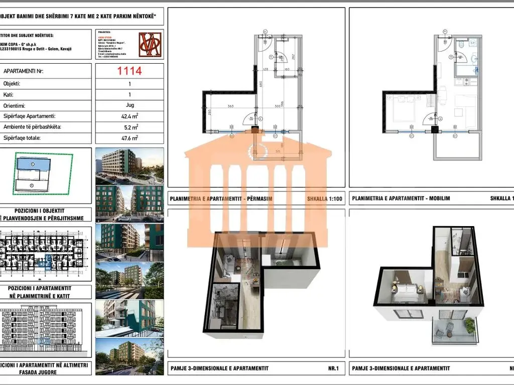 Apartament 1+1 dhoma 42 m² 1 kati