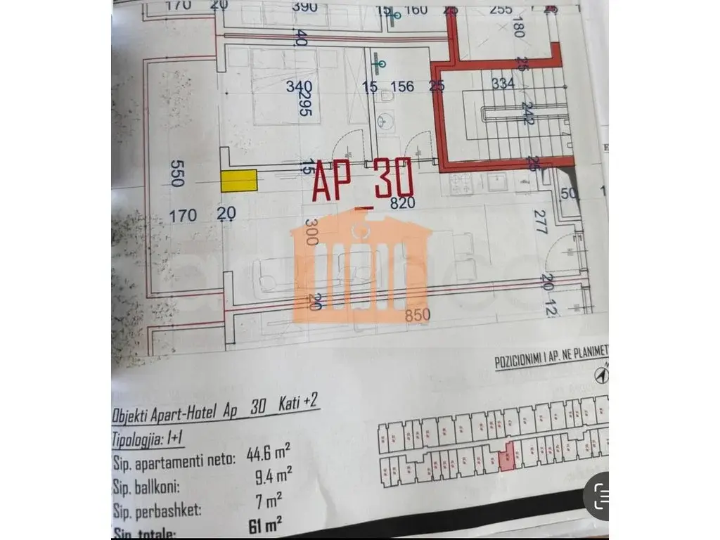 Apartament 1+1 dhoma 45 m² 2 kati