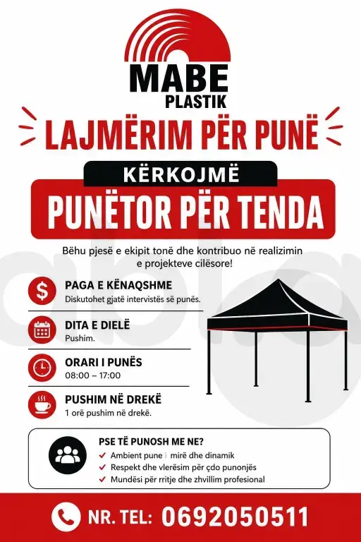 Kerkohet punetor per tenda - Mabe Plastik