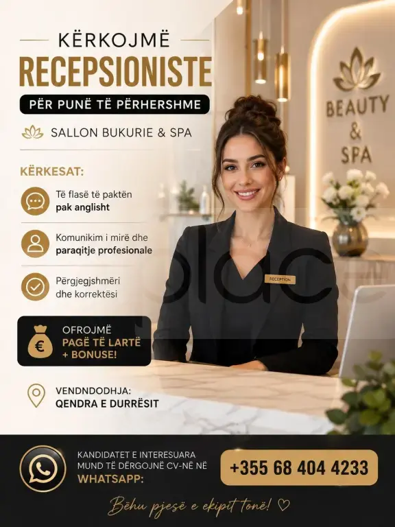 KËRKOJMË RECEPSIONISTE