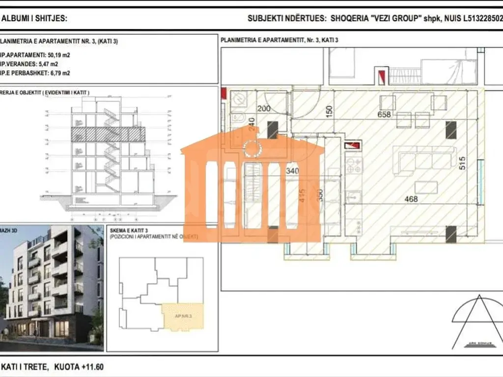 Apartament 50 m² 3 kati