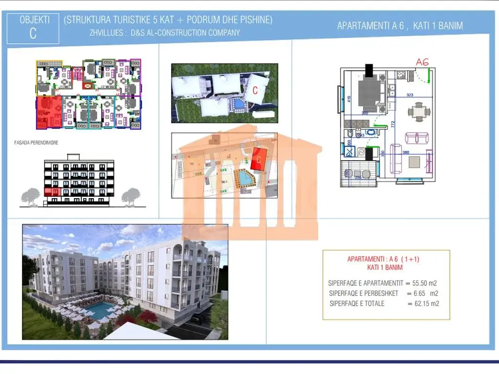 Apartament 56 m² 1 kati