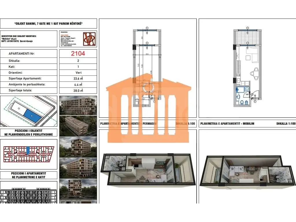 Apartament 34 m² 1 kati