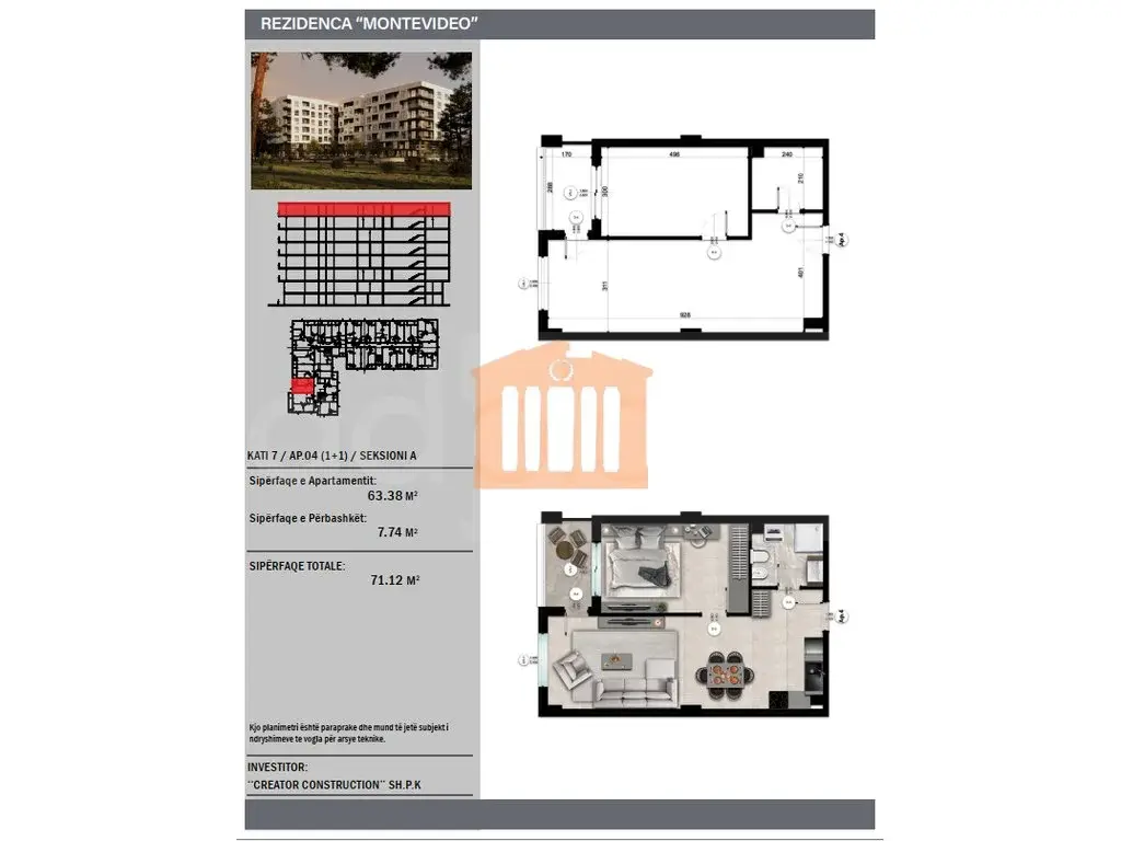 Apartament 63 m² 7 kati