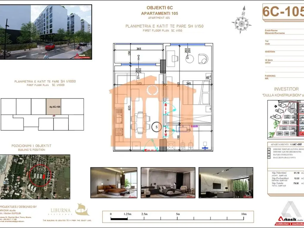 Apartament 61 m² 1 kati