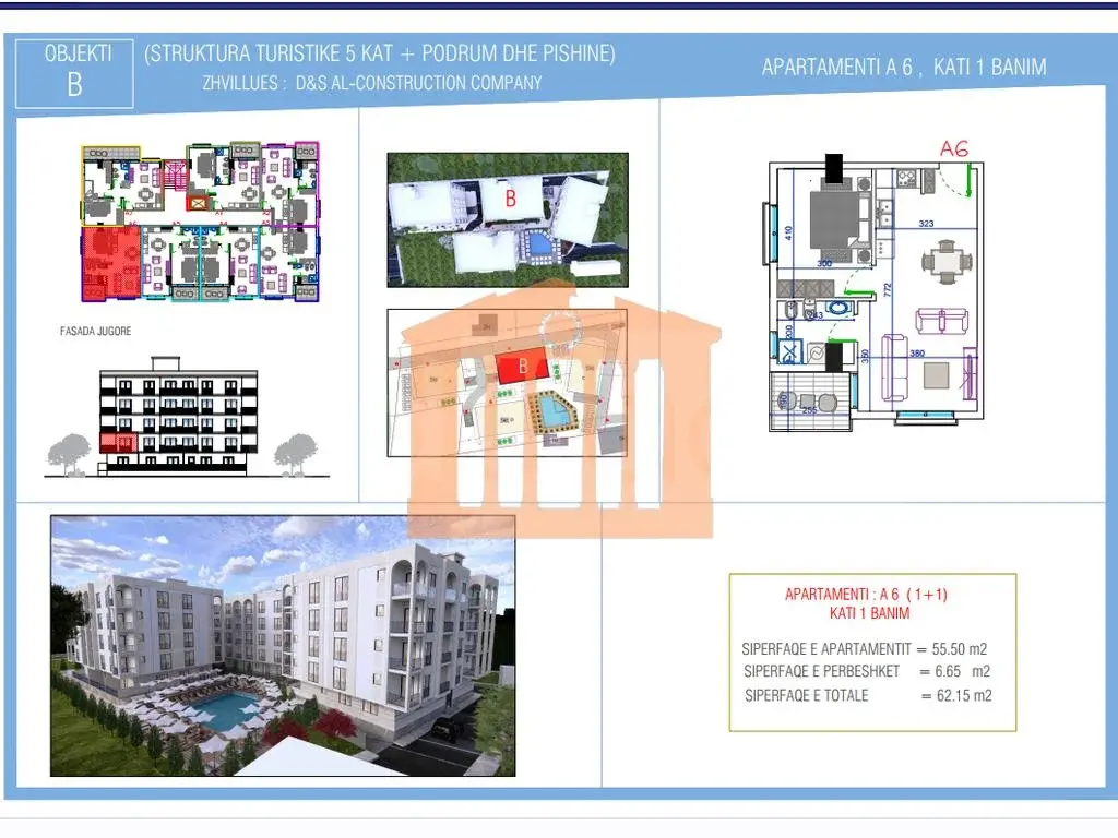 Apartament 56 m² 1 kati