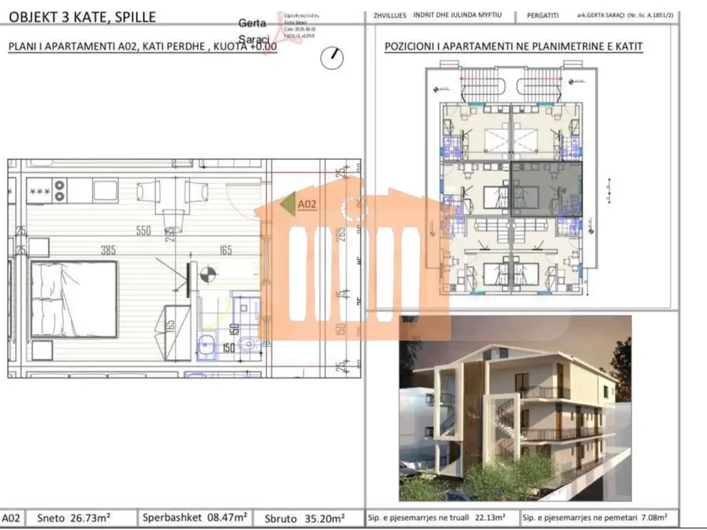 Apartament 1+1 dhoma 27 m² 1 kati