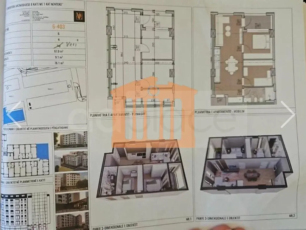 Apartament 1+2 dhoma 67 m² 4 kati