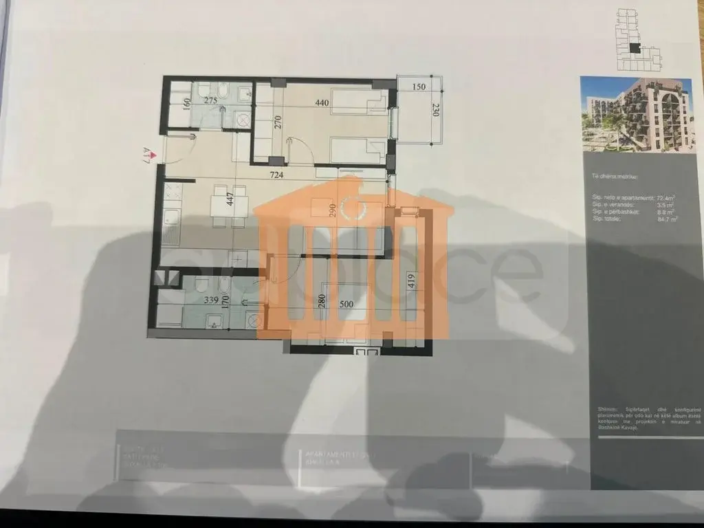 Apartament 1+2 dhoma 72 m² 1 kati