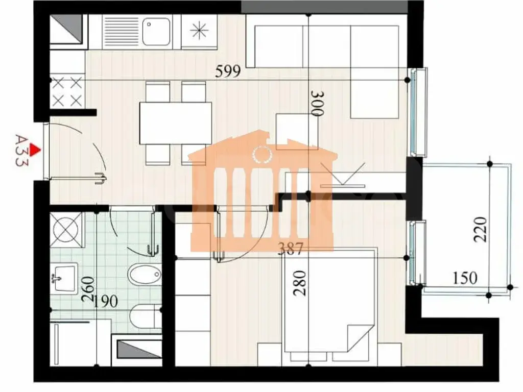 Apartament 1+1 dhoma 41 m² 3 kati