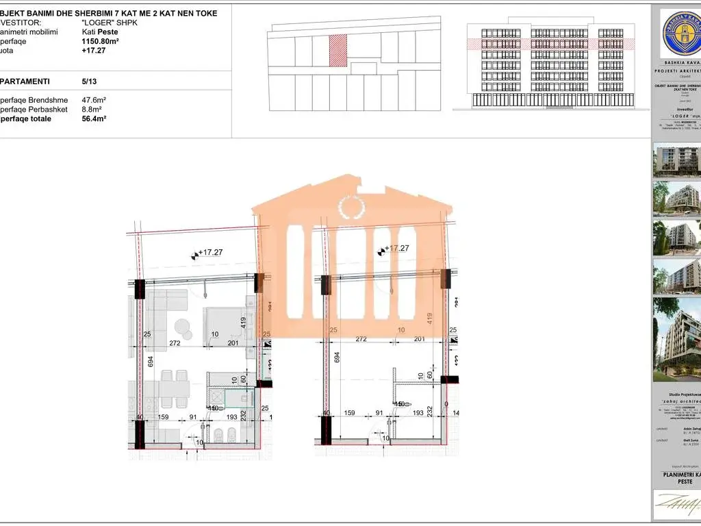 Apartament 1+1 dhoma 48 m² 5 kati